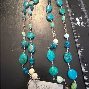 Amy Kahn Russell Long Turquoise and Silver Necklace